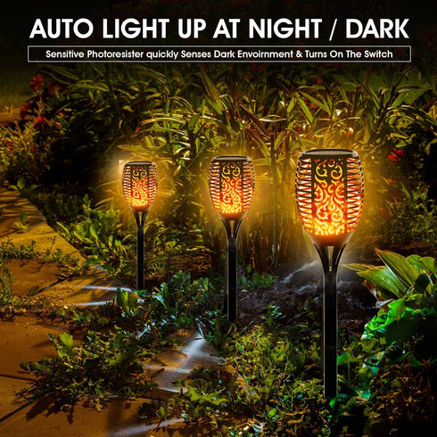 WBM Smart Solar Torch Light with Flickering Flame, Outdoor Solar Lights for Yard, with 96 LED Torches, 43 Inches Long, Waterproof LED Night Light - 2 Pcs